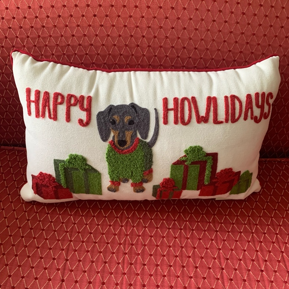 Accent Dachshund Holiday Pillow - Red, Green, White